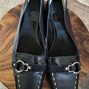 Cole Haan Black Leather Loafers with Silver Buckle